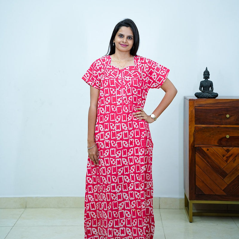 Pink Batik Printed Premium Cotton Nighty