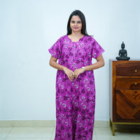 Magenta Floral Printed Cotton Budget Nighty