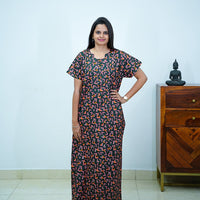 Black Geometric Printed Cotton Budget Nighty