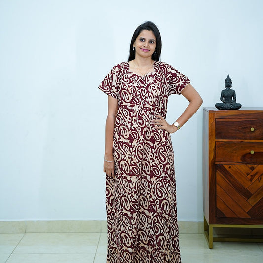 Brown Batik Printed Premium Cotton Nighty