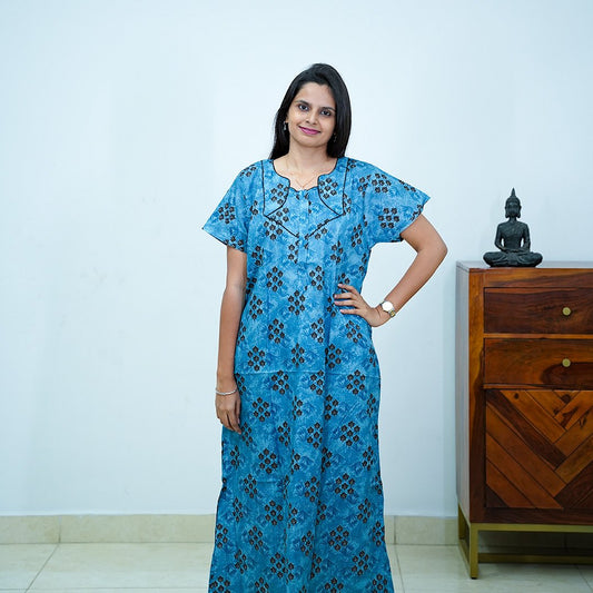Blue Floral Printed Budget Cotton Nighty