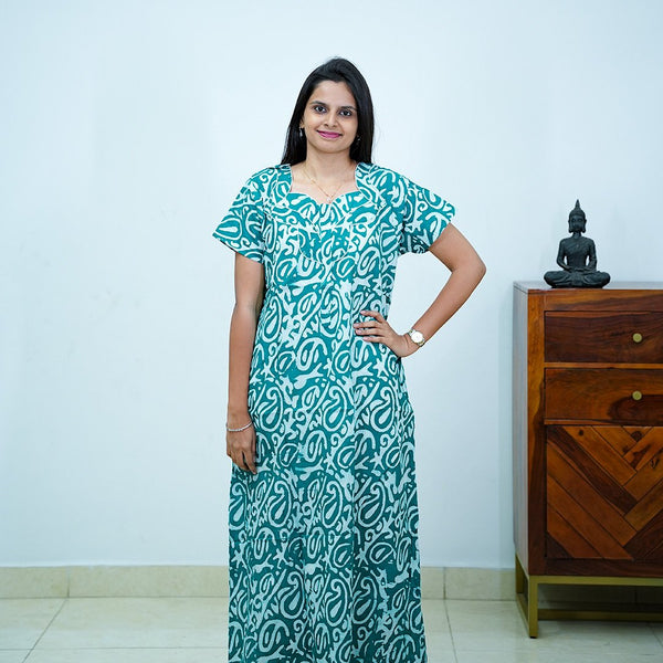 Green Batik Printed Premium Cotton Nighty