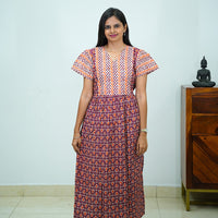 V-Neck Patchwork Jaipur Cotton Frock