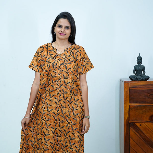 Mustard Leaf Printed Cotton Budget Nighty