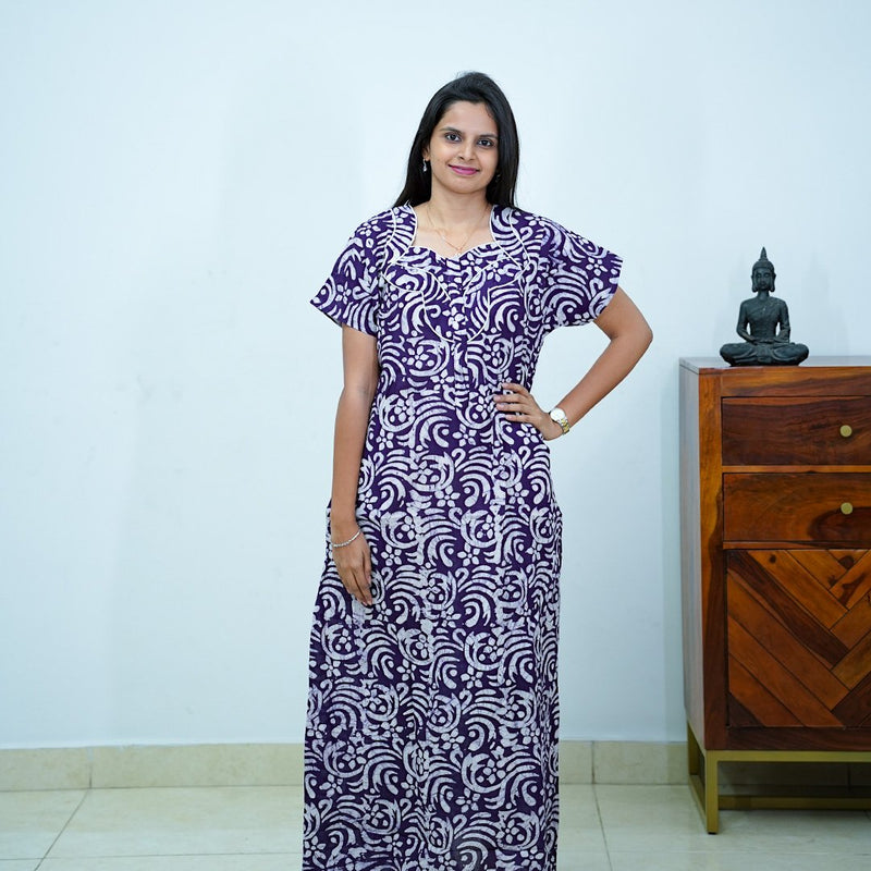 Purple Batik Printed Premium Cotton Nighty