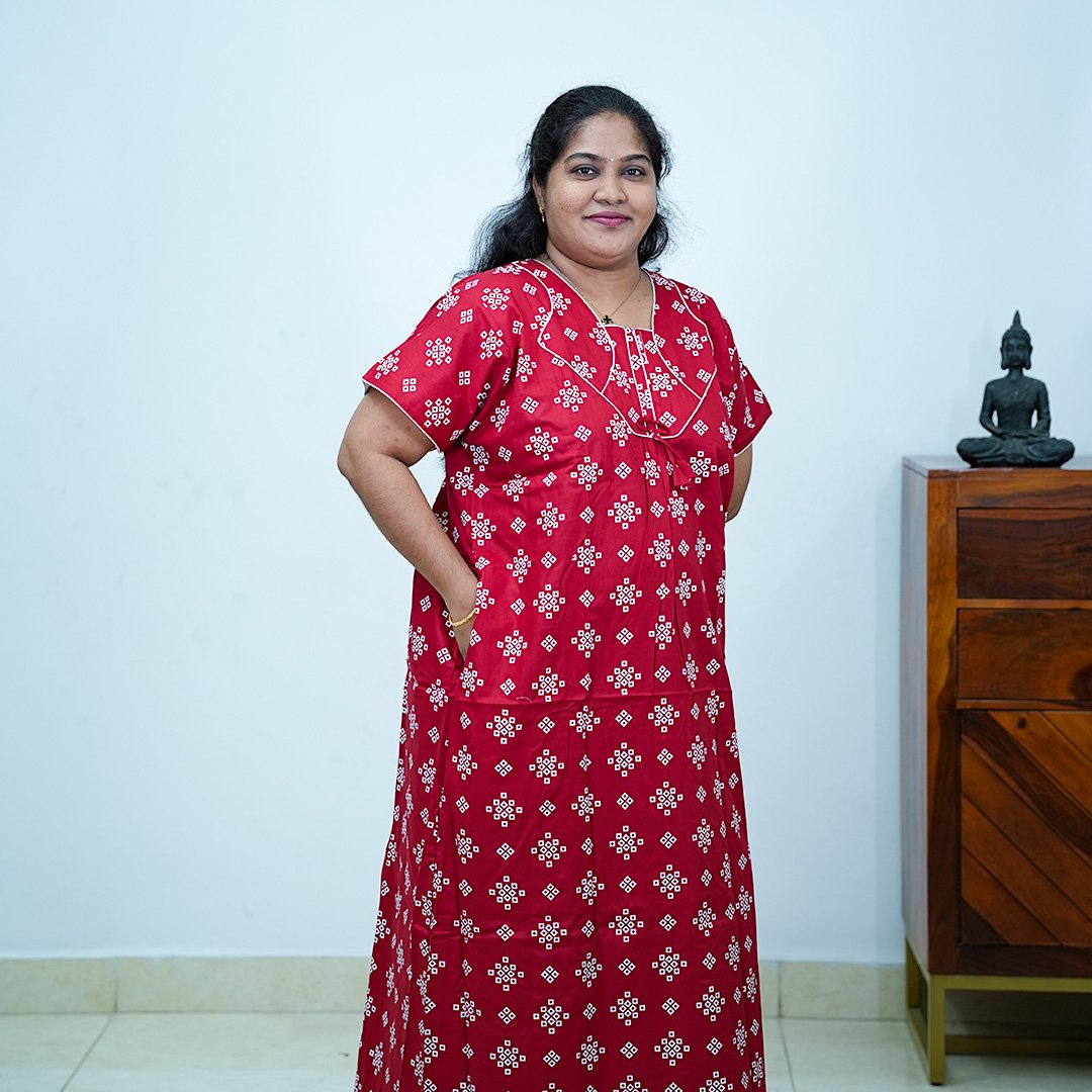 Plus Size Maroon Geometric Print Nighty