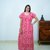 Pink Batik Printed Premium Cotton Titanic Neck Nighty