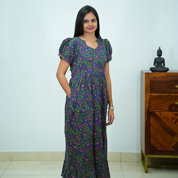 Jaipur Cotton Kantha Work Frock with Frill