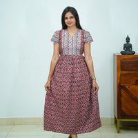 V-Neck Patchwork Jaipur Cotton Frock