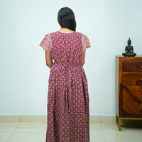 V-Neck Patchwork Jaipur Cotton Frock
