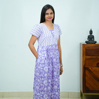 Lavender Kantha Work Side Pleated Frock
