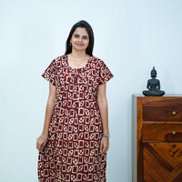 Brown Batik Printed Premium Cotton Titanic Neck Nighty