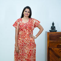 Red Batik Printed Premium Cotton Titanic Neck Nighty