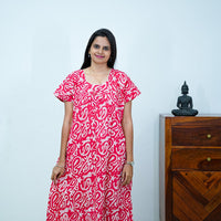 Pink Batik Printed Premium Cotton Titanic Neck Nighty