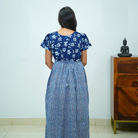 V-Neck Indigo Printed Jaipur Cotton Frock