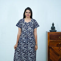 Navy Blue Batik Printed Premium Cotton Nighty