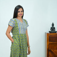 V-Neck Patchwork Jaipur Cotton Frock