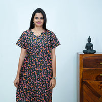 Black Geometric Printed Cotton Budget Nighty