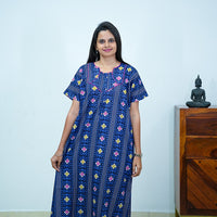 Navy Blue Ethnic Printed Cotton Budget Nighty