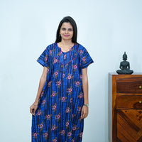 Royal Blue Floral Printed Cotton Budget Nighty