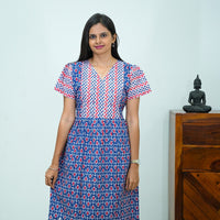 V-Neck Patchwork Jaipur Cotton Frock