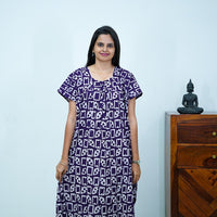 Purple Batik Printed Premium Cotton Titanic Neck Nighty