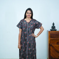 Charcoal Grey Floral Printed Cotton Budget Nighty