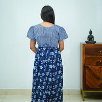 V-Neck Indigo Printed Jaipur Cotton Frock