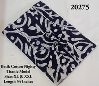 Navy Blue Batik Printed Premium Cotton Titanic Neck Nighty