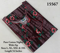 Charcoal Grey Floral Printed Cotton Budget Nighty