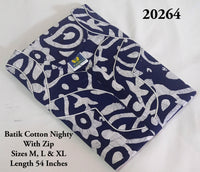 Navy Blue Batik Printed Premium Cotton Nighty