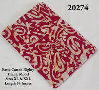Red Batik Printed Premium Cotton Titanic Neck Nighty