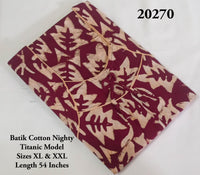 Brown Batik Printed Premium Cotton Titanic Neck Nighty