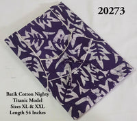 Purple Batik Printed Premium Cotton Titanic Neck Nighty