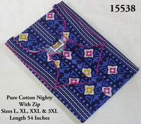 Navy Blue Ethnic Printed Cotton Budget Nighty
