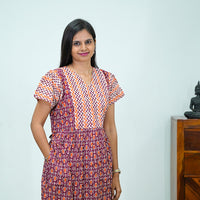 V-Neck Patchwork Jaipur Cotton Frock