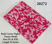 Pink Batik Printed Premium Cotton Titanic Neck Nighty