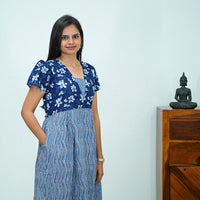 V-Neck Indigo Printed Jaipur Cotton Frock