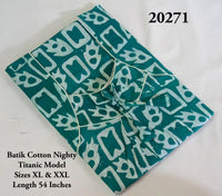 Green Batik Printed Premium Cotton Titanic Neck Nighty