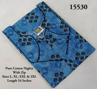 Blue Floral Printed Budget Cotton Nighty
