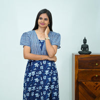 V-Neck Indigo Printed Jaipur Cotton Frock