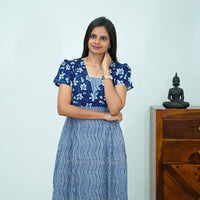 V-Neck Indigo Printed Jaipur Cotton Frock