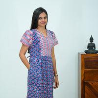 V-Neck Patchwork Jaipur Cotton Frock