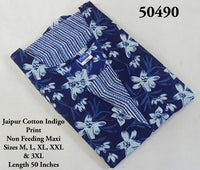 V-Neck Indigo Printed Jaipur Cotton Frock