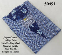 V-Neck Indigo Printed Jaipur Cotton Frock