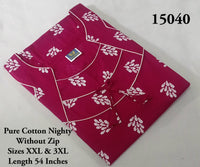 Pink Printed Cotton Nighty Without Zip