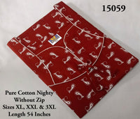 Brown Printed Cotton Nighty Without Zip