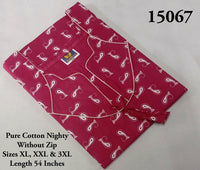 Pink Printed Cotton Nighty Without Zip