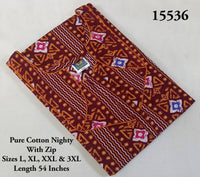 Brown Printed Cotton Budget Nighty