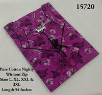 Magenta Cotton Printed Cotton Nighty
